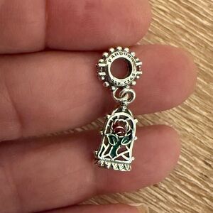 Pandora Silver and Green Rose Cage Charm